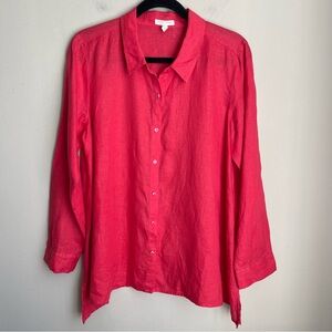 Eileen Fisher Organic Linen Coral Button-Up Blouse‎ Women's Petite Large